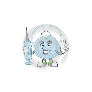 Friendly Nurse breathing mask mascot design style using syringe