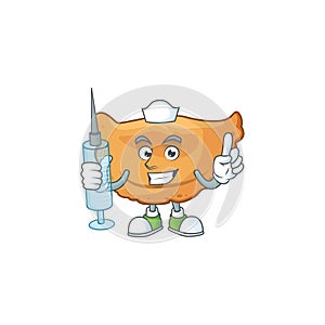 Friendly Nurse cornes de gazelle mascot design style using syringe