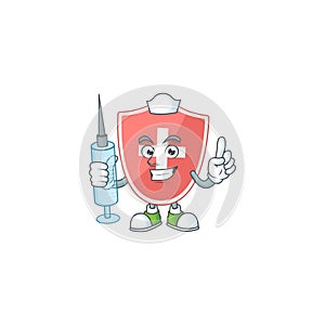 Friendly Nurse medical shield mascot design style using syringe