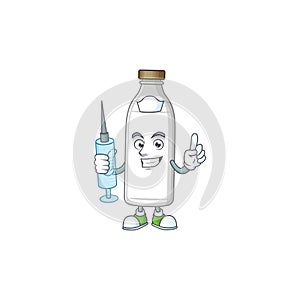 Friendly Nurse milk bottle mascot design style using syringe