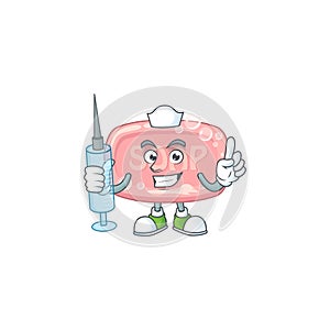 Friendly Nurse pink soap mascot design style using syringe