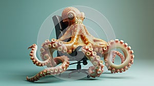 Friendly octopus in an office chair orchestrating a tight schedule with tentacles the pinnacle of coordination and efficiency photo