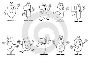 Friendly outlined cartoon numbers set