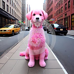A friendly pink dog in the middle of town