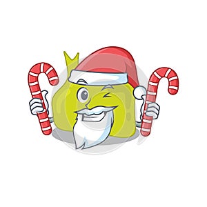 Friendly pituitary dressed in Santa Cartoon character with Christmas candies