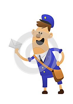 Friendly postman in blue uniform