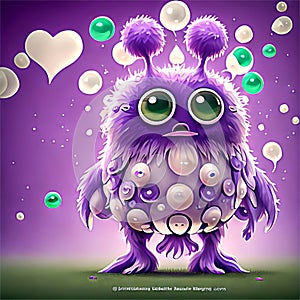 Purple monsters with hearts and wheals on their bodies AI Generated photo