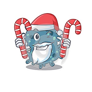 Friendly rickettsia in Santa Cartoon character holds Christmas candies photo