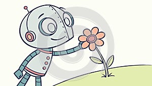 Charming Robot Offering a Flower, Kindness and Technology, vector design Generative AI