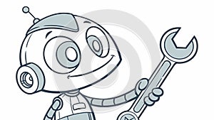 Friendly Robot Holding Wrench for Technology, vector design Generative AI