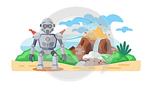 Friendly Robot in a Natural Outdoor Setting, vector design Generative AI