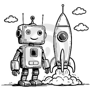 Friendly Robot with Rocket