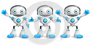 Friendly robots vector character set. Funny mascot robot design photo