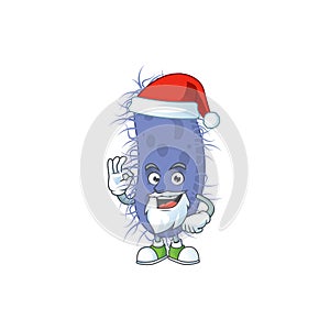 Friendly salmonella typhi Santa cartoon character design with ok finger