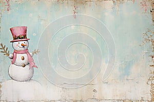 Friendly snowman on a pastel rustic background