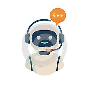 Friendly AI Chatbot Assistant Icon with Headset Customer Support Automation Concept
