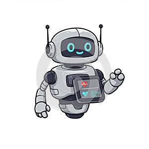 Friendly White Robot with Blue Screen Pixel Art Illustration