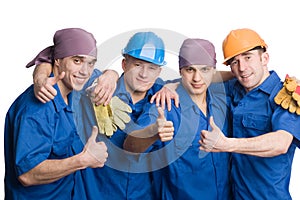 Friendly young team of construction workers