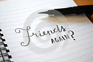 FRIENDS AGAIN? hand-lettered in notebook