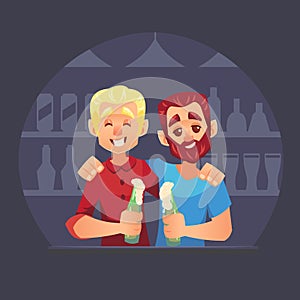 Friends in the bar party Celebrating and Drinking Beer, toast vector illustration cartoon.