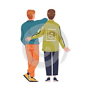 Friends from Behind Hugging and Standing Together Vector Illustration