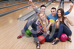 Friends at bowling alley