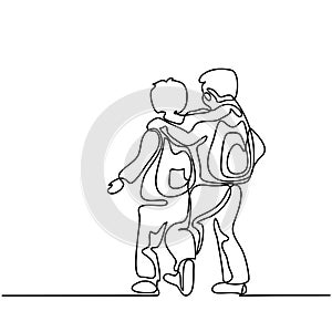 Friends boys going back to school with bags