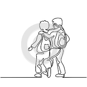 Friends boys going back to school with bags photo