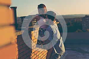 Friends on a building rooftop