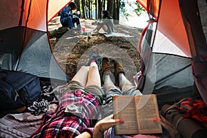 Friends Camping Relax Vacation Weekend Concept