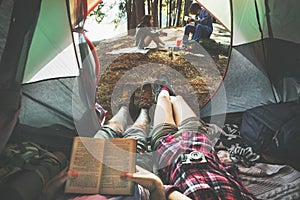 Friends Camping Relax Vacation Weekend Concept