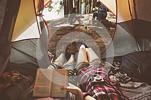 Friends Camping Relax Vacation Weekend Concept photo