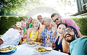 Friends Dining Outdoors Party Cheerful Concept