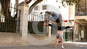 Friends doing parkour