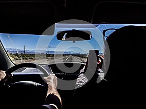 Friends Driving at Empty Highway, San Juan, Argentina