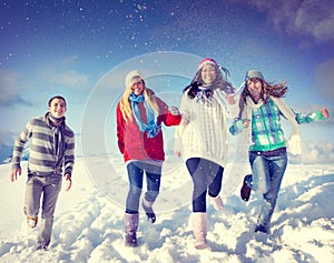 Friends Enjoyment Winter Holiday Christmas Concept photo