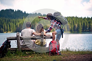 Friends enjoys by the river. Perfect getaway