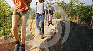 Friends Explore Nature Outdoors Concept photo