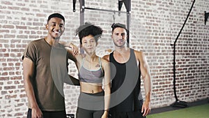 Friends, fitness and people in portrait for health, workout together at gym and support in training. Healthy, exercise