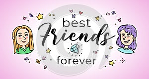 Friends and Friendship funny Girls Design Vector Illustration