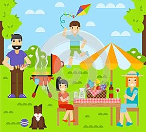 Friends friendship outdoor family dining people together happy fun concept vector illustration.