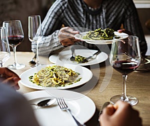 Friends Gathering Eating Food Together Happiness