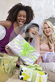 Friends With Gifts Screaming At Hen Party