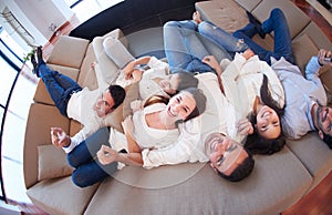 Friends group get relaxed at home