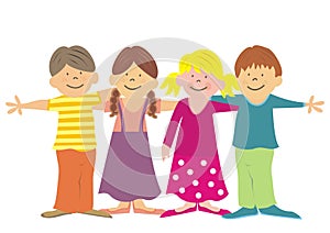 Friends, group of happy kids, vector icon