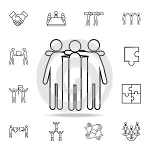 Friends, hands on shoulders icon. Detailed set of team work outline icons. Premium quality graphic design icon. One of the collect