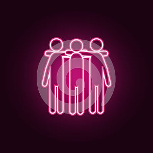 Friends, hands on shoulders neon icon. Elements of Team work set. Simple icon for websites, web design, mobile app, info graphics