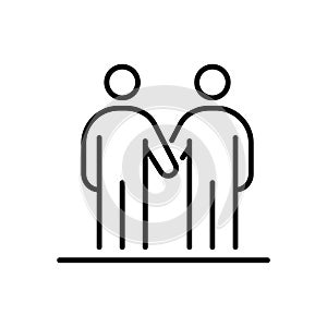 Friends handshake business people icon simple line flat illustration