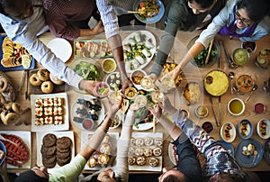 Friends Happiness Enjoying Dinning Eating Concept