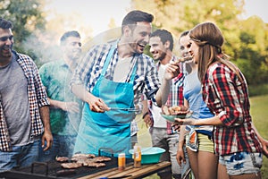 Friends having a barbecue party in nature